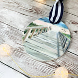 Beach Boardwalk, Coastal Holiday Ornament on Porcelain