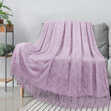 Cozy Zig Zag Knit Fringe Throw Blanket