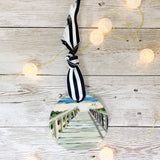 Beach Boardwalk, Coastal Holiday Ornament on Porcelain