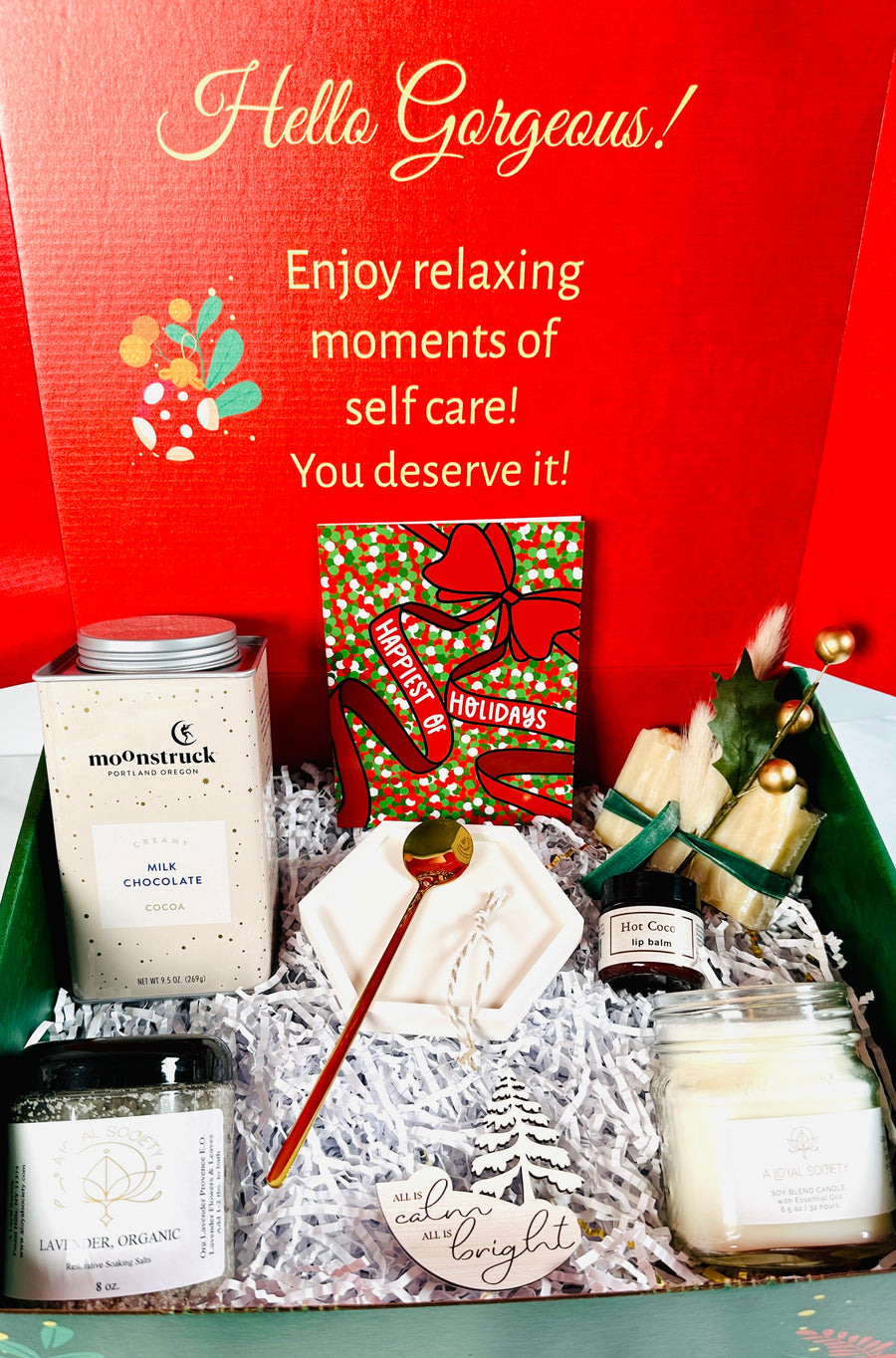 All is Calm Christmas Spa Gift Box with Hot Cocoa & Spoon