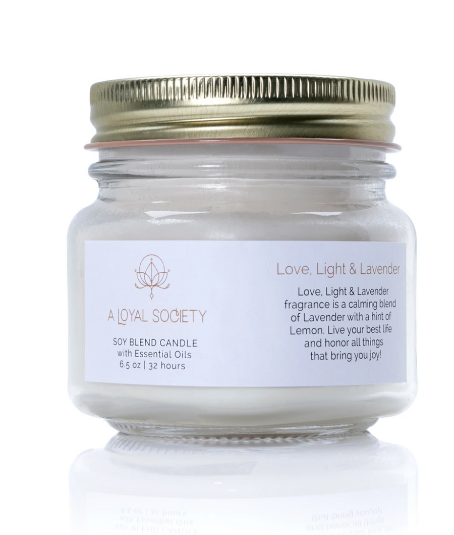 A Loyal Society clean-burning soy and coconut wax candle