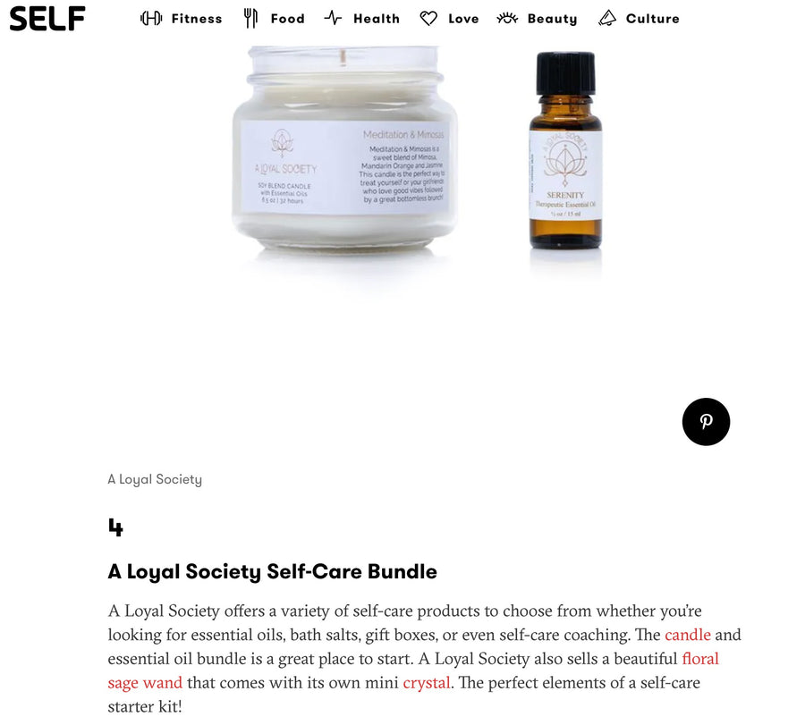 image of Self Magazine feature of A Loyal Society Self Care Bundle as number four in Self Magazine's List of Top 15 products by black owned brands from 2021